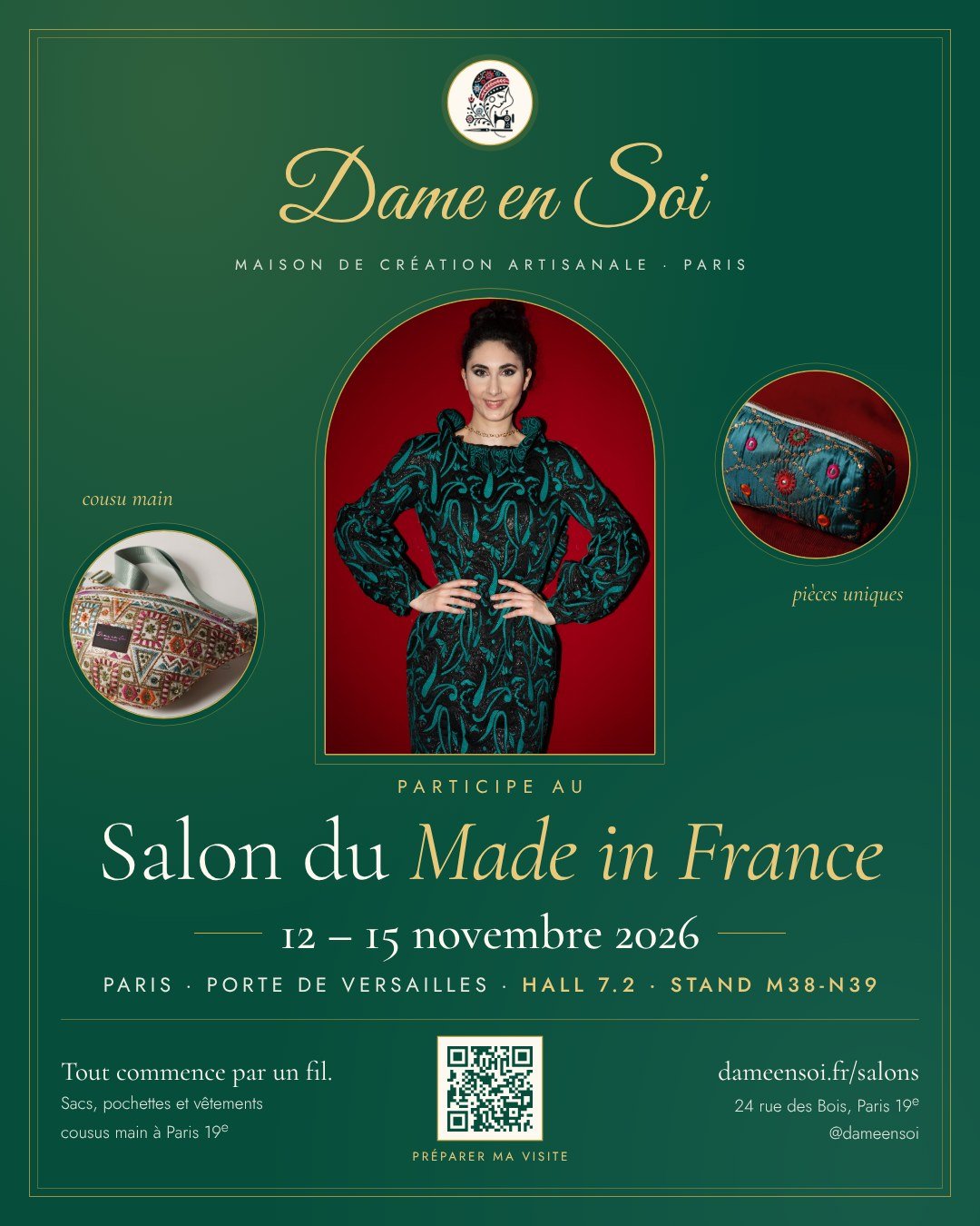 Affiche — Dame en Soi participe au Salon du Made in France, du 12 au 15 novembre 2026 à Paris Porte de Versailles