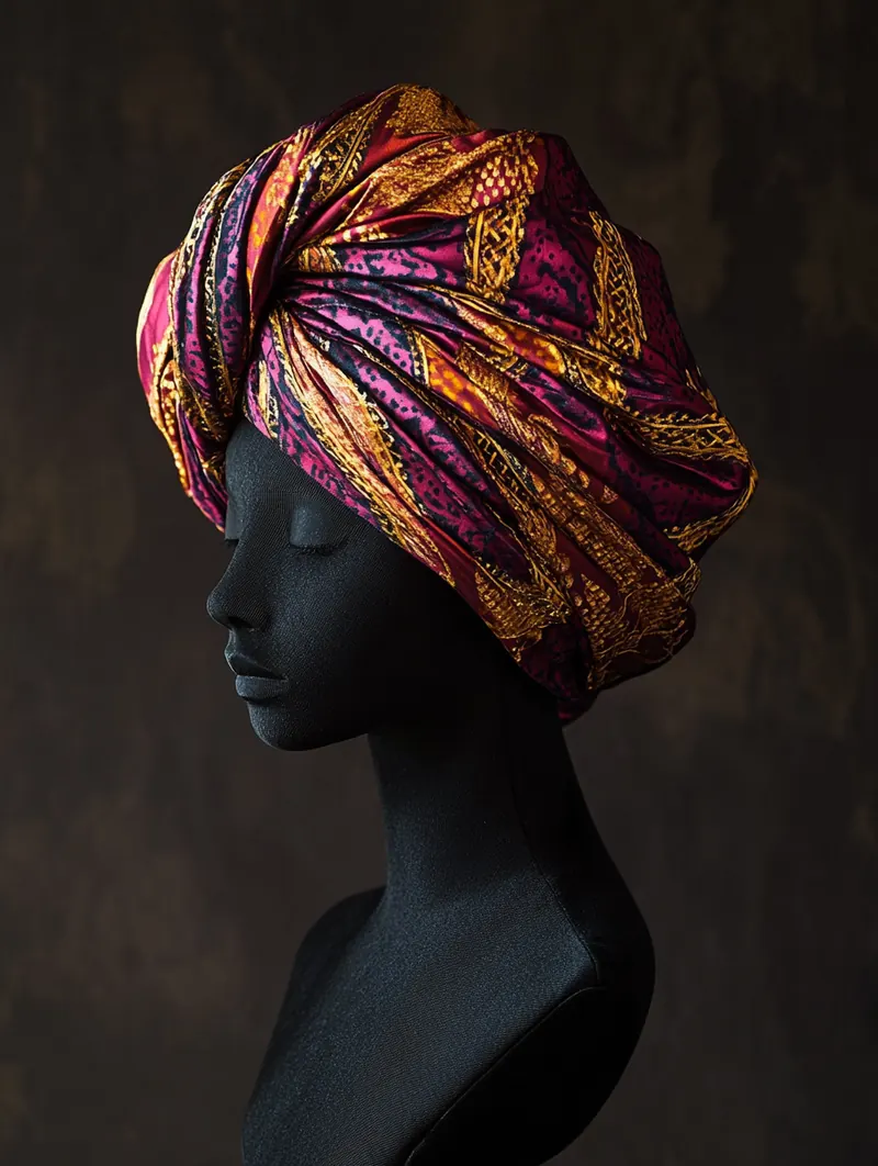 Turban royal en tissu wax — coiffe artisanale fait main Dame en Soi
